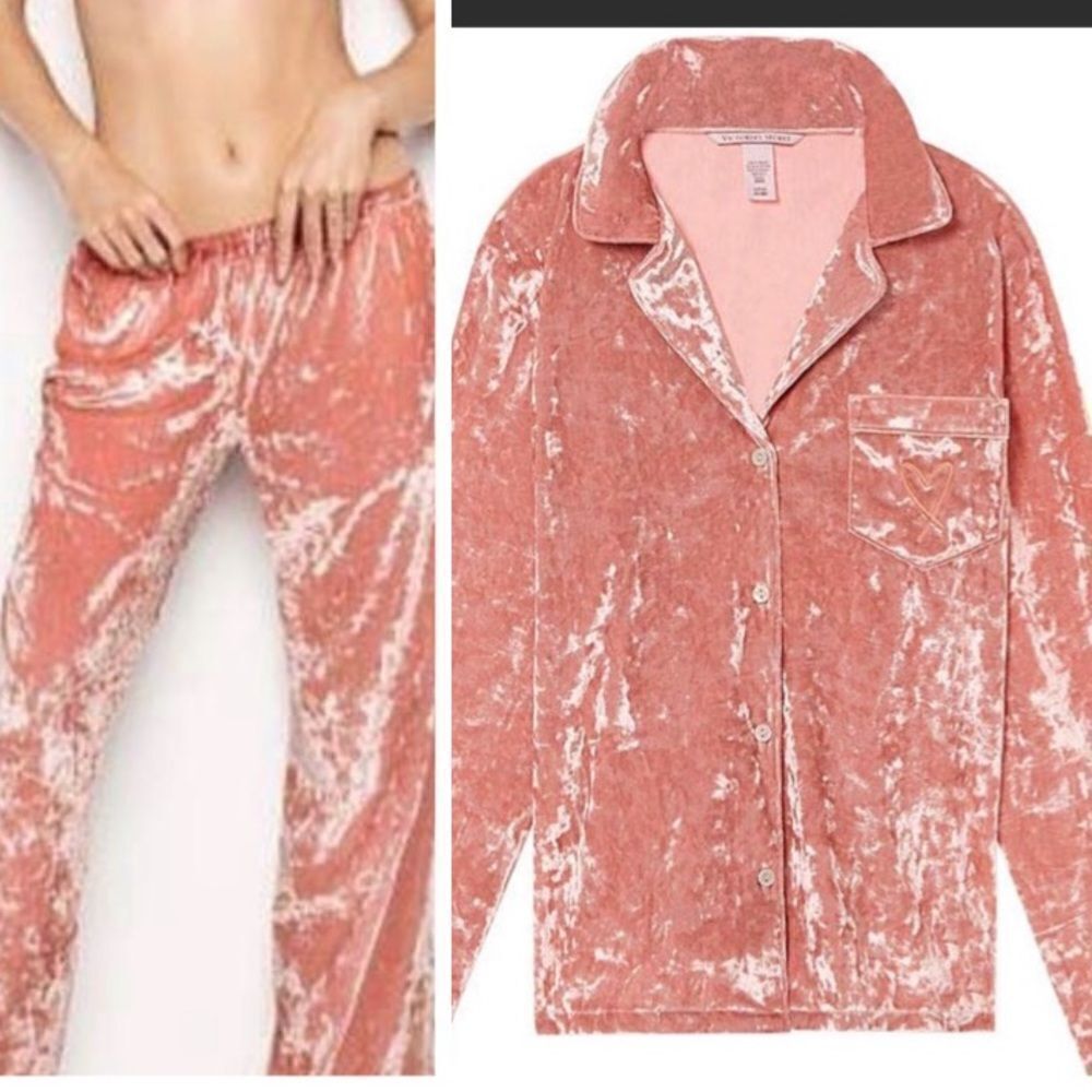 Victoria’s Secret Luxe Crushed velvet Jacket pants pajama set Medium
